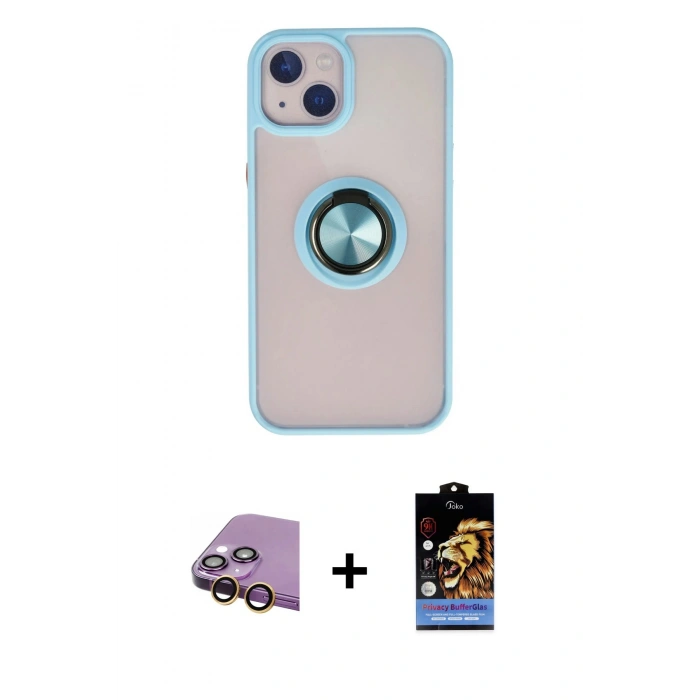 MARSİLYAN™- iPhone 15 Kılıf Yörünge Çizgi - Siyah Buffer Hayalet Cam Ekran Koruyucu + Raze Metal Kamera Lens - SI