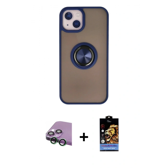 MARSİLYAN™- iPhone 15 Kılıf Yörünge Çizgi - Siyah Buffer Hayalet Cam Ekran Koruyucu + Raze Metal Kamera Lens - YL