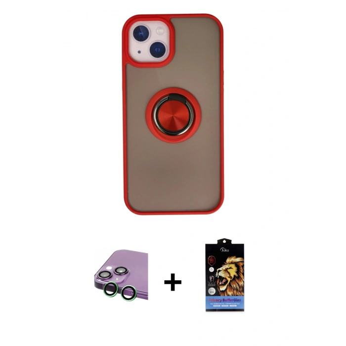 MARSİLYAN™- iPhone 15 Kılıf Yörünge Çizgi - Siyah Buffer Hayalet Cam Ekran Koruyucu + Raze Metal Kamera Lens - YL