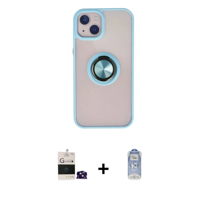 MARSİLYAN™- iPhone 15 Kılıf Yörünge Çizgi - Siyah Joko Magic 5D Cam + Bilvis Titan Kamera Lens - PE