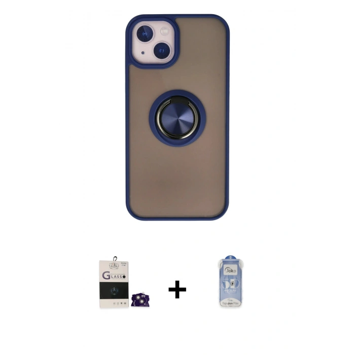 MARSİLYAN™- iPhone 15 Kılıf Yörünge Çizgi - Siyah Joko Magic 5D Cam + Bilvis Titan Kamera Lens - PE
