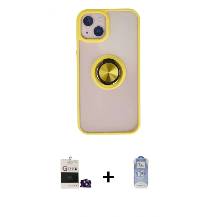MARSİLYAN™- iPhone 15 Kılıf Yörünge Çizgi - Siyah Joko Magic 5D Cam + Bilvis Titan Kamera Lens - PE