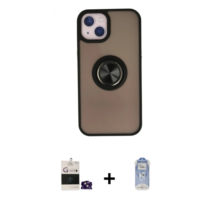 MARSİLYAN™- iPhone 15 Kılıf Yörünge Çizgi - Siyah Joko Magic 5D Cam + Bilvis Titan Kamera Lens - PE