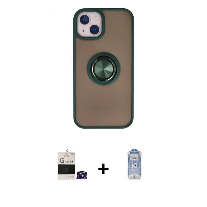 MARSİLYAN™- iPhone 15 Kılıf Yörünge Çizgi - Siyah Joko Magic 5D Cam + Bilvis Titan Kamera Lens - PE