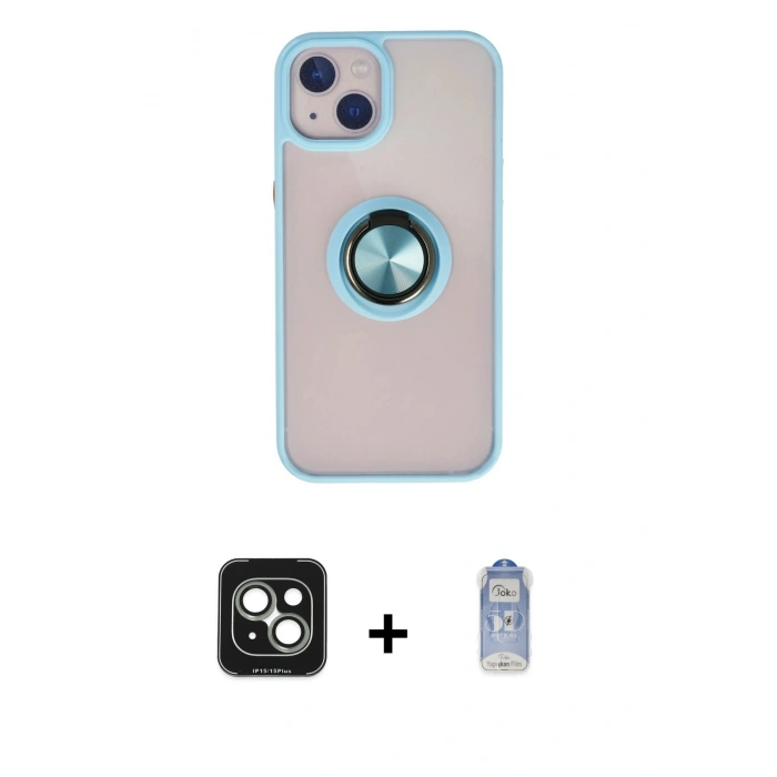 MARSİLYAN™- iPhone 15 Kılıf Yörünge Çizgi - Siyah Joko Magic 5D Cam + PVD Metal Kamera Lens - YL