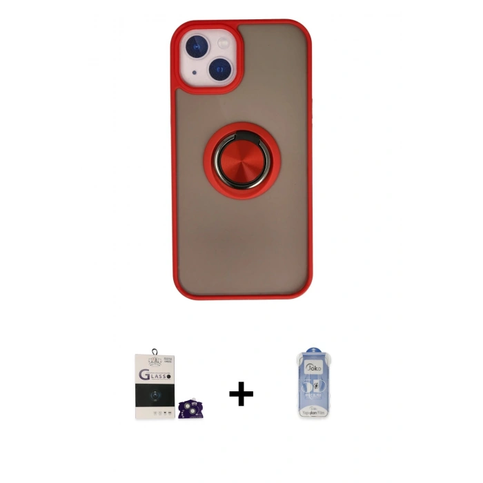 MARSİLYAN™- iPhone 15 Kılıf Yörünge Çizgi - Siyah Joko Magic 5D Cam + Bilvis Titan Kamera Lens - YL