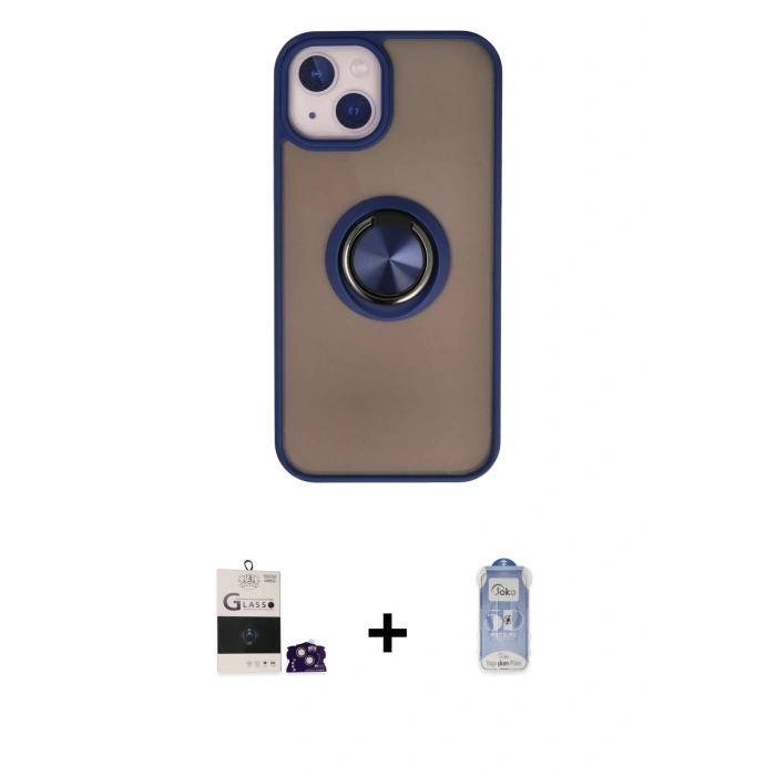 MARSİLYAN™- iPhone 15 Kılıf Yörünge Çizgi - Siyah Joko Magic 5D Cam + Bilvis Titan Kamera Lens - YL