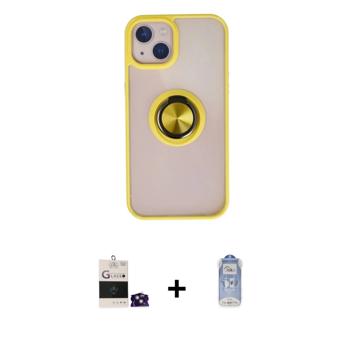 MARSİLYAN™- iPhone 15 Kılıf Yörünge Çizgi - Siyah Joko Magic 5D Cam + Bilvis Titan Kamera Lens - YL