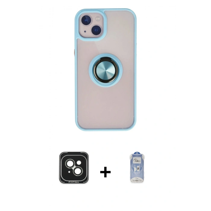 MARSİLYAN™- iPhone 15 Kılıf Yörünge Çizgi - Siyah Joko Magic 5D Cam + PVD Metal Kamera Lens - YL