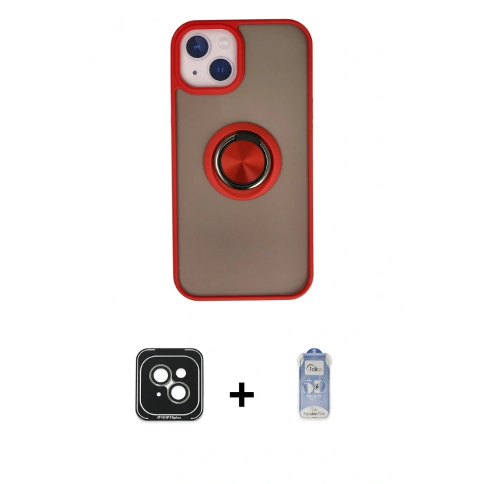 MARSİLYAN™- iPhone 15 Kılıf Yörünge Çizgi - Siyah Joko Magic 5D Cam + PVD Metal Kamera Lens - YL