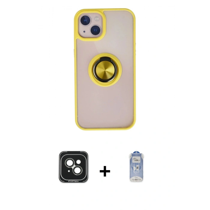 MARSİLYAN™- iPhone 15 Kılıf Yörünge Çizgi - Siyah Joko Magic 5D Cam + PVD Metal Kamera Lens - YL