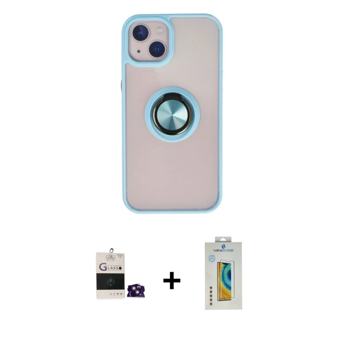 MARSİLYAN™- iPhone 15 Kılıf Yörünge Çizgi - Siyah Polymer Nano Ekran Koruyucu + Bilvis Titan Kamera Lens - PE