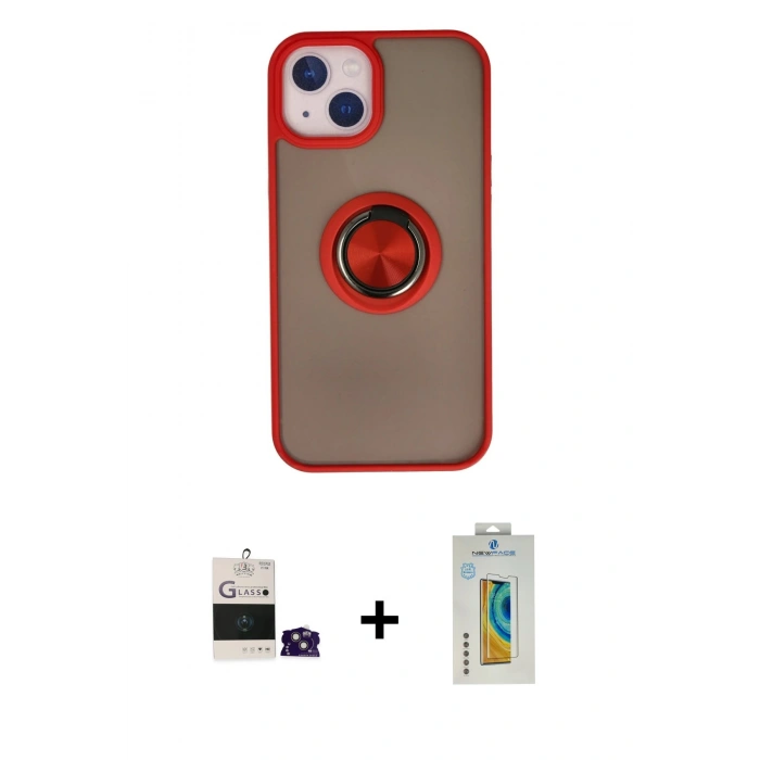 MARSİLYAN™- iPhone 15 Kılıf Yörünge Çizgi - Siyah Polymer Nano Ekran Koruyucu + Bilvis Titan Kamera Lens - PE