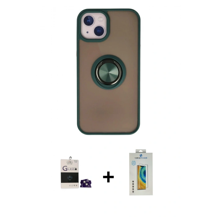 MARSİLYAN™- iPhone 15 Kılıf Yörünge Çizgi - Siyah Polymer Nano Ekran Koruyucu + Bilvis Titan Kamera Lens - PE