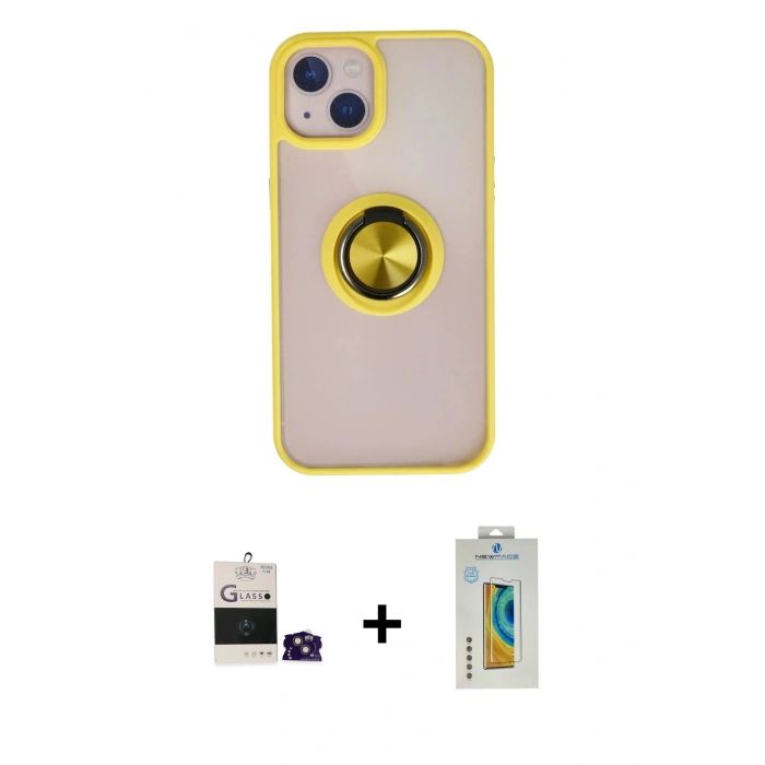 MARSİLYAN™- iPhone 15 Kılıf Yörünge Çizgi - Siyah Polymer Nano Ekran Koruyucu + Bilvis Titan Kamera Lens - PE