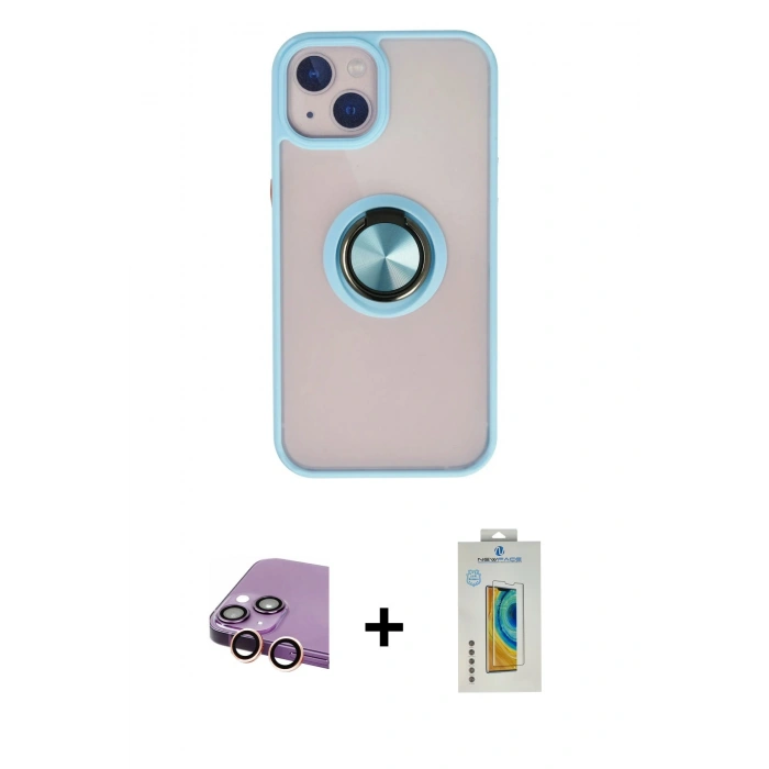 MARSİLYAN™- iPhone 15 Kılıf Yörünge Çizgi - Siyah Polymer Nano Ekran Koruyucu + Raze Metal Kamera Lens - PE