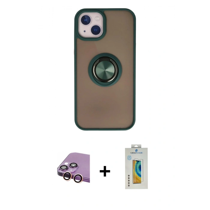 MARSİLYAN™- iPhone 15 Kılıf Yörünge Çizgi - Siyah Polymer Nano Ekran Koruyucu + Raze Metal Kamera Lens - PE
