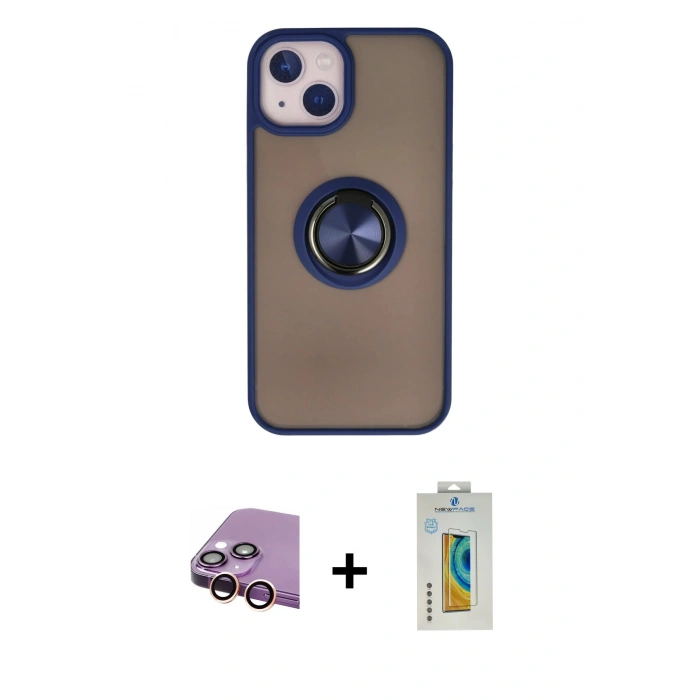 MARSİLYAN™- iPhone 15 Kılıf Yörünge Çizgi - Siyah Polymer Nano Ekran Koruyucu + Raze Metal Kamera Lens - PE