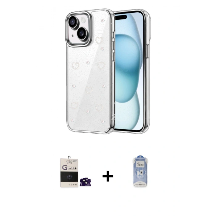 MARSİLYAN™- iPhone 15 Kılıf Yörünge Form - Siyah Joko Magic 5D Cam + Bilvis Titan Kamera Lens - SH
