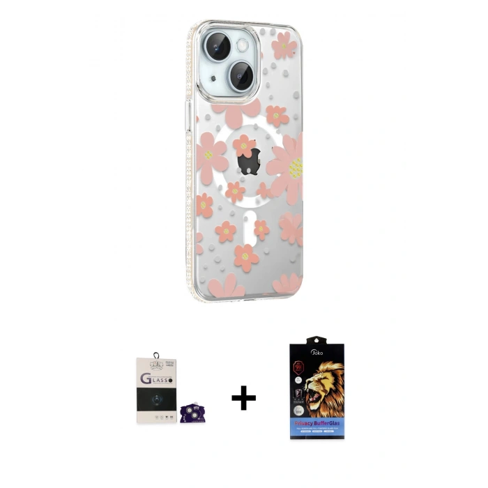 MARSİLYAN™- iPhone 15 Kılıf Yörünge Işık Prime - Siyah Buffer Hayalet Cam Ekran Koruyucu + Bilvis Titan Kamera Lens - YL