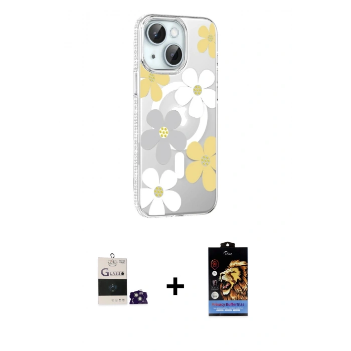 MARSİLYAN™- iPhone 15 Kılıf Yörünge Işık Prime - Siyah Buffer Hayalet Cam Ekran Koruyucu + Bilvis Titan Kamera Lens - YL