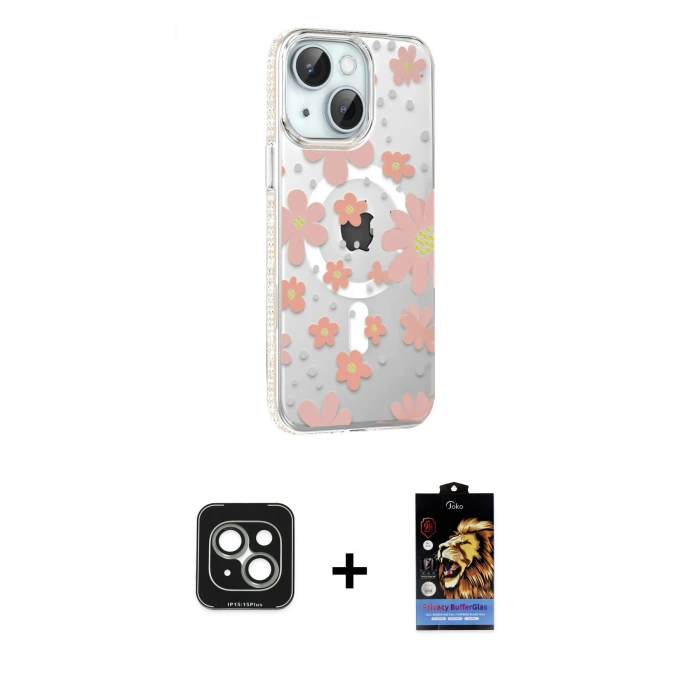 MARSİLYAN™- iPhone 15 Kılıf Yörünge Işık Prime - Siyah Buffer Hayalet Cam Ekran Koruyucu + PVD Metal Kamera Lens - YL