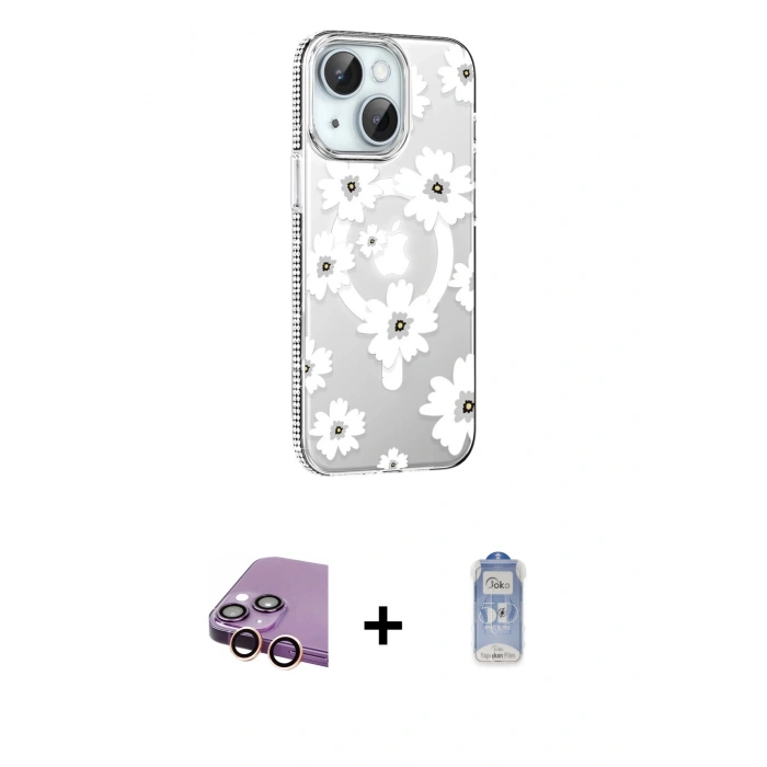 MARSİLYAN™- iPhone 15 Kılıf Yörünge Işık Prime - Siyah Joko Magic 5D Cam + Raze Metal Kamera Lens - PE