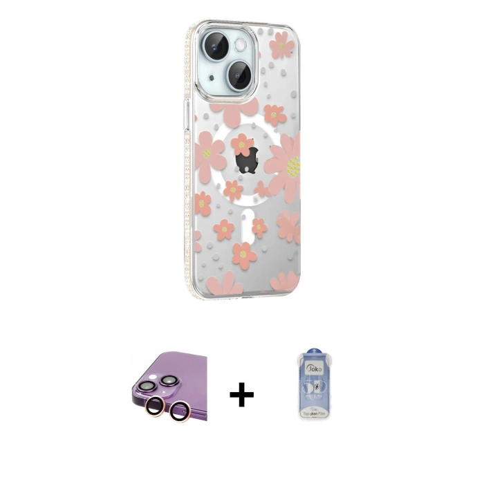 MARSİLYAN™- iPhone 15 Kılıf Yörünge Işık Prime - Siyah Joko Magic 5D Cam + Raze Metal Kamera Lens - PE