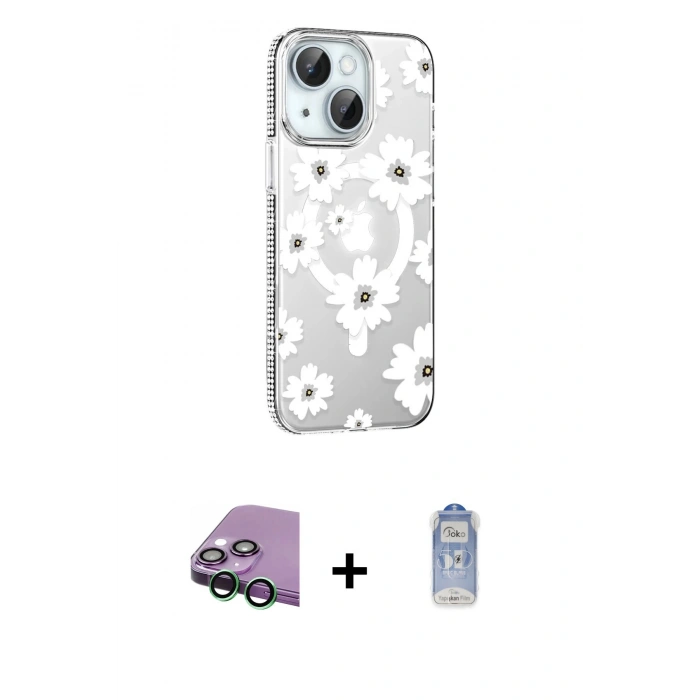 MARSİLYAN™- iPhone 15 Kılıf Yörünge Işık Prime - Siyah Joko Magic 5D Cam + Raze Metal Kamera Lens - YL