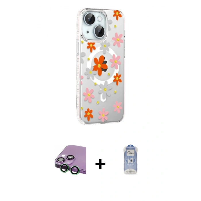MARSİLYAN™- iPhone 15 Kılıf Yörünge Işık Prime - Siyah Joko Magic 5D Cam + Raze Metal Kamera Lens - YL