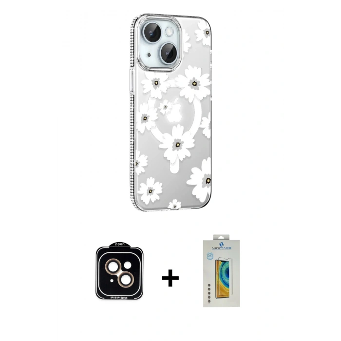 MARSİLYAN™- iPhone 15 Kılıf Yörünge Işık Prime - Siyah Polymer Nano Ekran Koruyucu + PVD Metal Kamera Lens - TU