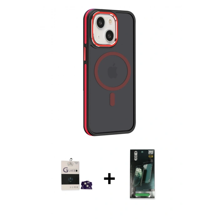 MARSİLYAN™- iPhone 15 Kılıf Yörünge Klasik - Şeffaf 360 Full Body Arka Koruyucu + Bilvis Titan Kamera Lens - PE