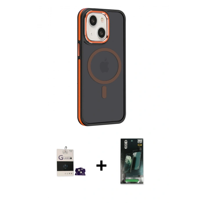 MARSİLYAN™- iPhone 15 Kılıf Yörünge Klasik - Şeffaf 360 Full Body Arka Koruyucu + Bilvis Titan Kamera Lens - PE