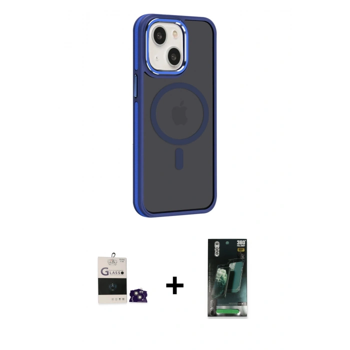 MARSİLYAN™- iPhone 15 Kılıf Yörünge Klasik - Siyah 360 Mat Full Body Arka Koruyucu + Bilvis Titan Kamera Lens - PE
