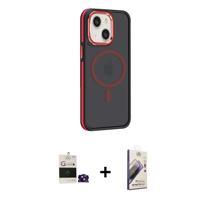 MARSİLYAN™- iPhone 15 Kılıf Yörünge Klasik - Siyah Bilvis 3D Mat Cam Ekran Koruyucu + Bilvis Titan Kamera Lens - PE