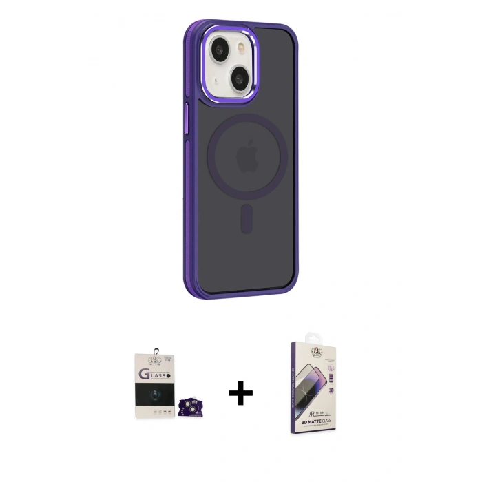 MARSİLYAN™- iPhone 15 Kılıf Yörünge Klasik - Siyah Bilvis 3D Mat Cam Ekran Koruyucu + Bilvis Titan Kamera Lens - PE