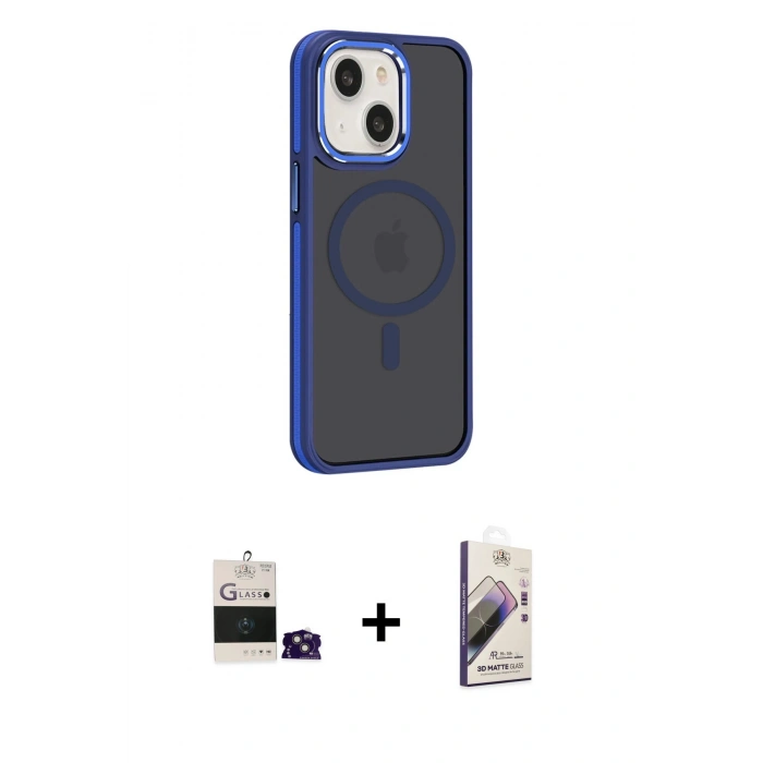 MARSİLYAN™- iPhone 15 Kılıf Yörünge Klasik - Siyah Bilvis 3D Mat Cam Ekran Koruyucu + Bilvis Titan Kamera Lens - PE