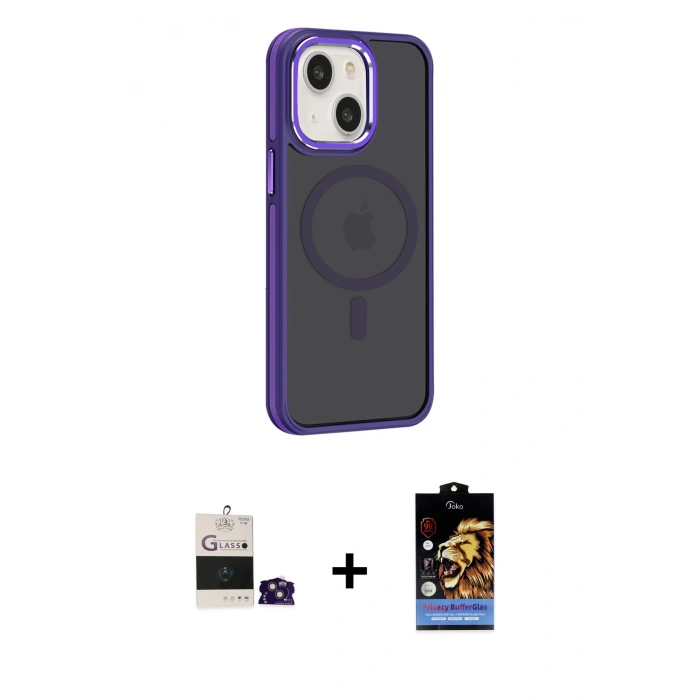 MARSİLYAN™- iPhone 15 Kılıf Yörünge Klasik - Siyah Buffer Hayalet Cam Ekran Koruyucu + Bilvis Titan Kamera Lens - PE