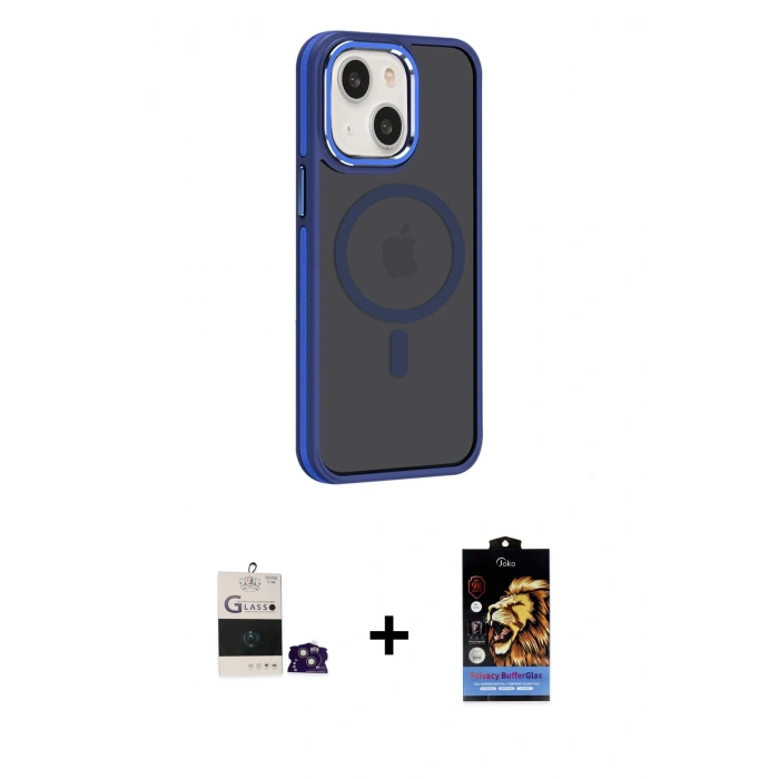 MARSİLYAN™- iPhone 15 Kılıf Yörünge Klasik - Siyah Buffer Hayalet Cam Ekran Koruyucu + Bilvis Titan Kamera Lens - PE