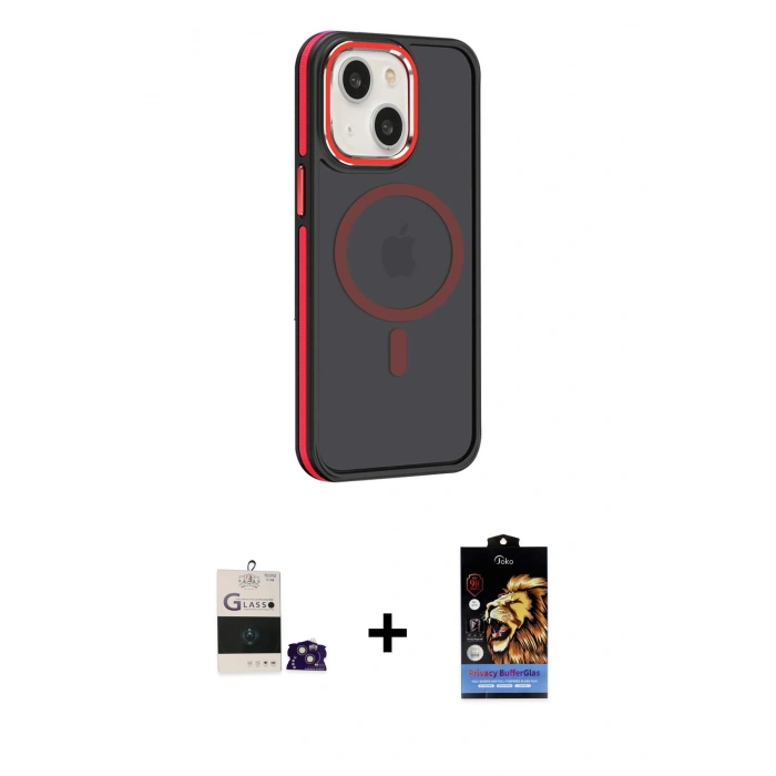 MARSİLYAN™- iPhone 15 Kılıf Yörünge Klasik - Siyah Buffer Hayalet Cam Ekran Koruyucu + Bilvis Titan Kamera Lens - PE