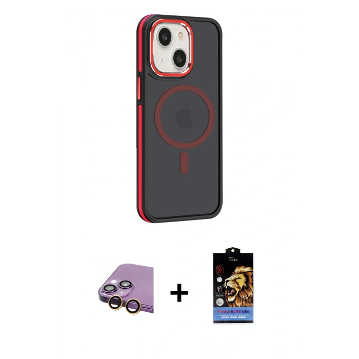 MARSİLYAN™- iPhone 15 Kılıf Yörünge Klasik - Siyah Buffer Hayalet Cam Ekran Koruyucu + Raze Metal Kamera Lens - SI