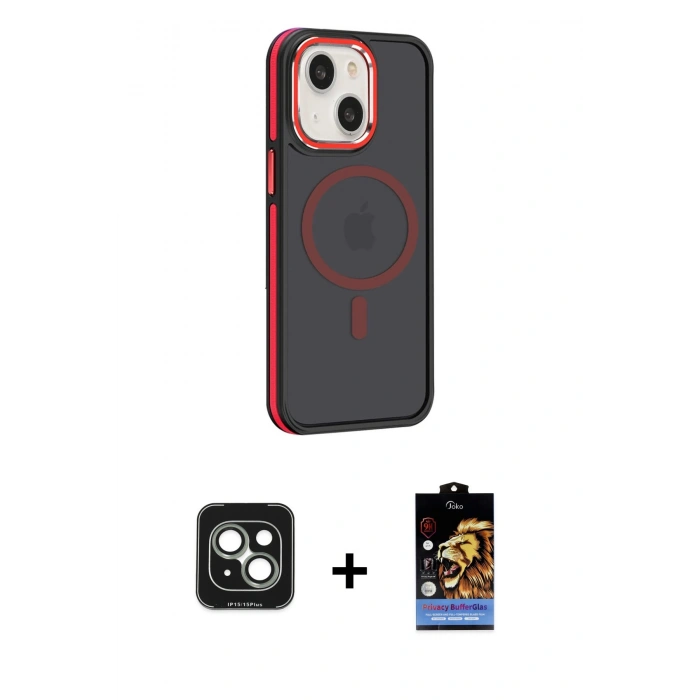 MARSİLYAN™- iPhone 15 Kılıf Yörünge Klasik - Siyah Buffer Hayalet Cam Ekran Koruyucu + PVD Metal Kamera Lens - YL
