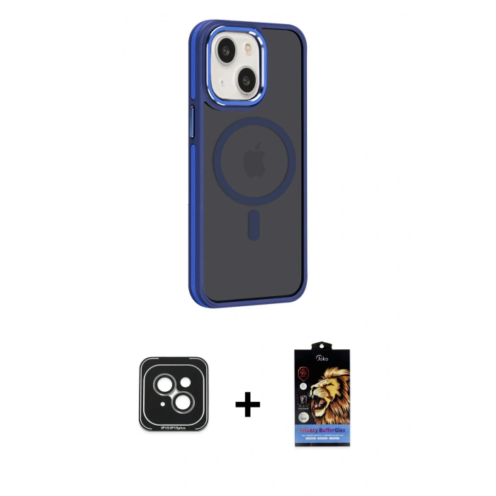 MARSİLYAN™- iPhone 15 Kılıf Yörünge Klasik - Siyah Buffer Hayalet Cam Ekran Koruyucu + PVD Metal Kamera Lens - YL