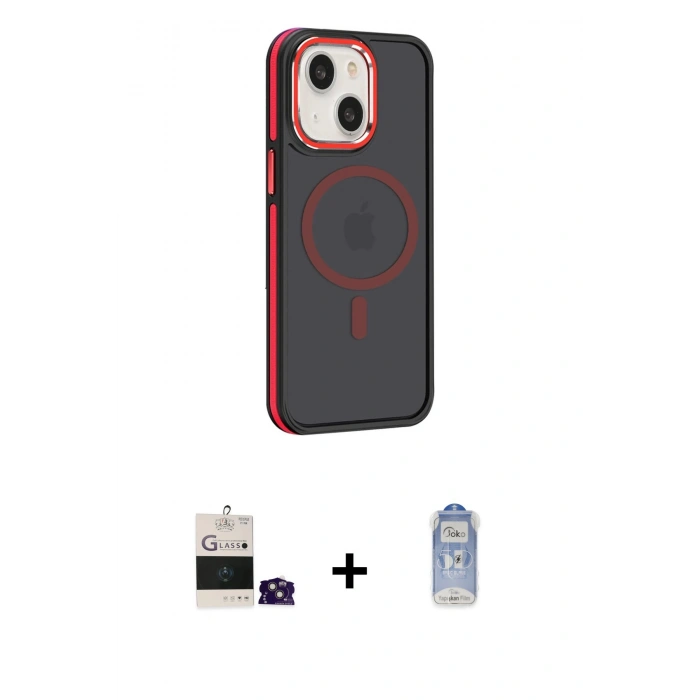 MARSİLYAN™- iPhone 15 Kılıf Yörünge Klasik - Siyah Joko Magic 5D Cam + Bilvis Titan Kamera Lens - PE