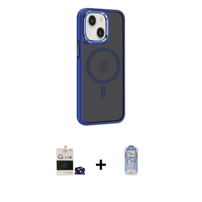 MARSİLYAN™- iPhone 15 Kılıf Yörünge Klasik - Siyah Joko Magic 5D Cam + Bilvis Titan Kamera Lens - PE