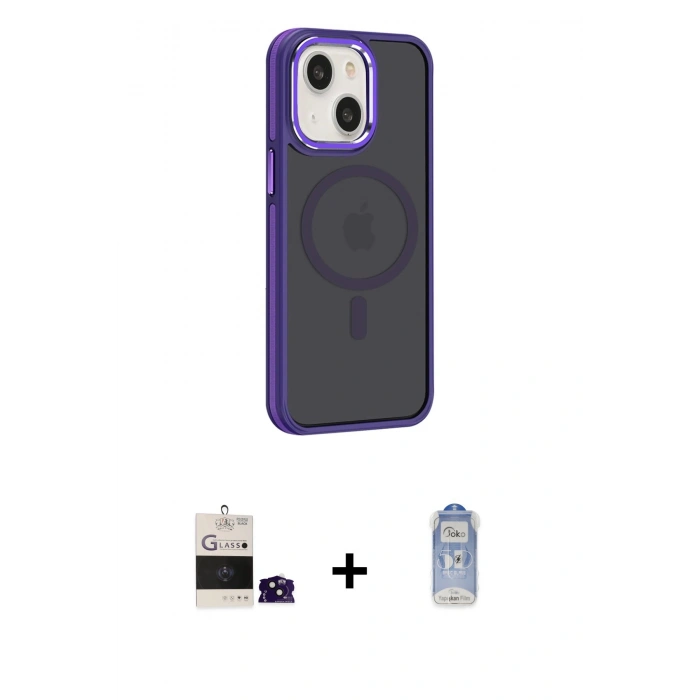 MARSİLYAN™- iPhone 15 Kılıf Yörünge Klasik - Siyah Joko Magic 5D Cam + Bilvis Titan Kamera Lens - SH
