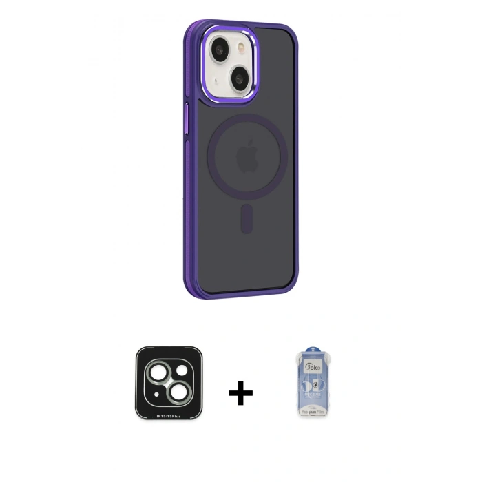 MARSİLYAN™- iPhone 15 Kılıf Yörünge Klasik - Siyah Joko Magic 5D Cam + PVD Metal Kamera Lens - YL