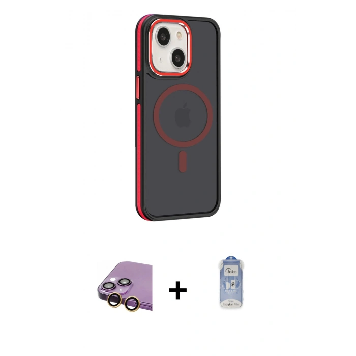 MARSİLYAN™- iPhone 15 Kılıf Yörünge Klasik - Siyah Joko Magic 5D Cam + Raze Metal Kamera Lens - SI