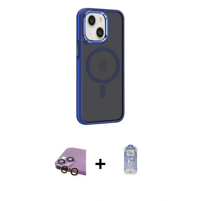MARSİLYAN™- iPhone 15 Kılıf Yörünge Klasik - Siyah Joko Magic 5D Cam + Raze Metal Kamera Lens - SI