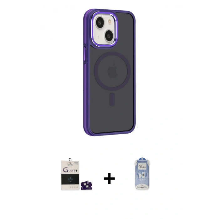 MARSİLYAN™- iPhone 15 Kılıf Yörünge Klasik - Siyah Joko Magic 5D Cam + Bilvis Titan Kamera Lens - YL